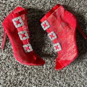 Elegant Red Lace Stiletto Heels - RUNS SMALL